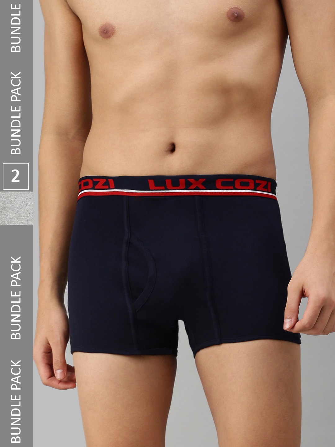 

Lux Cozi Men Pack Of 2 Mid Rise Trunks, Grey melange