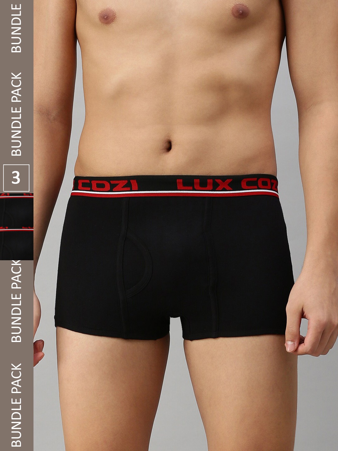 

Lux Cozi Men Pack Of 3 Brand Logo Printed Trunks COZI_BIGSHOT_SLP_BLK_3PC, Black