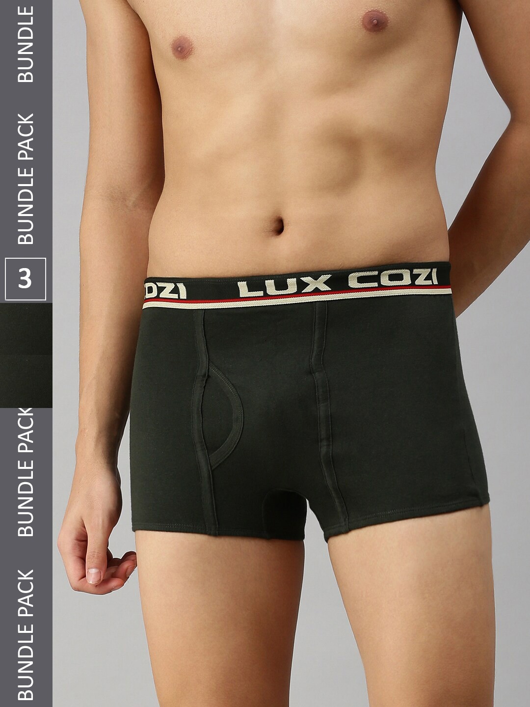 

Lux Cozi Men Pack Of 3 Mid-Rise Trunks, Grey