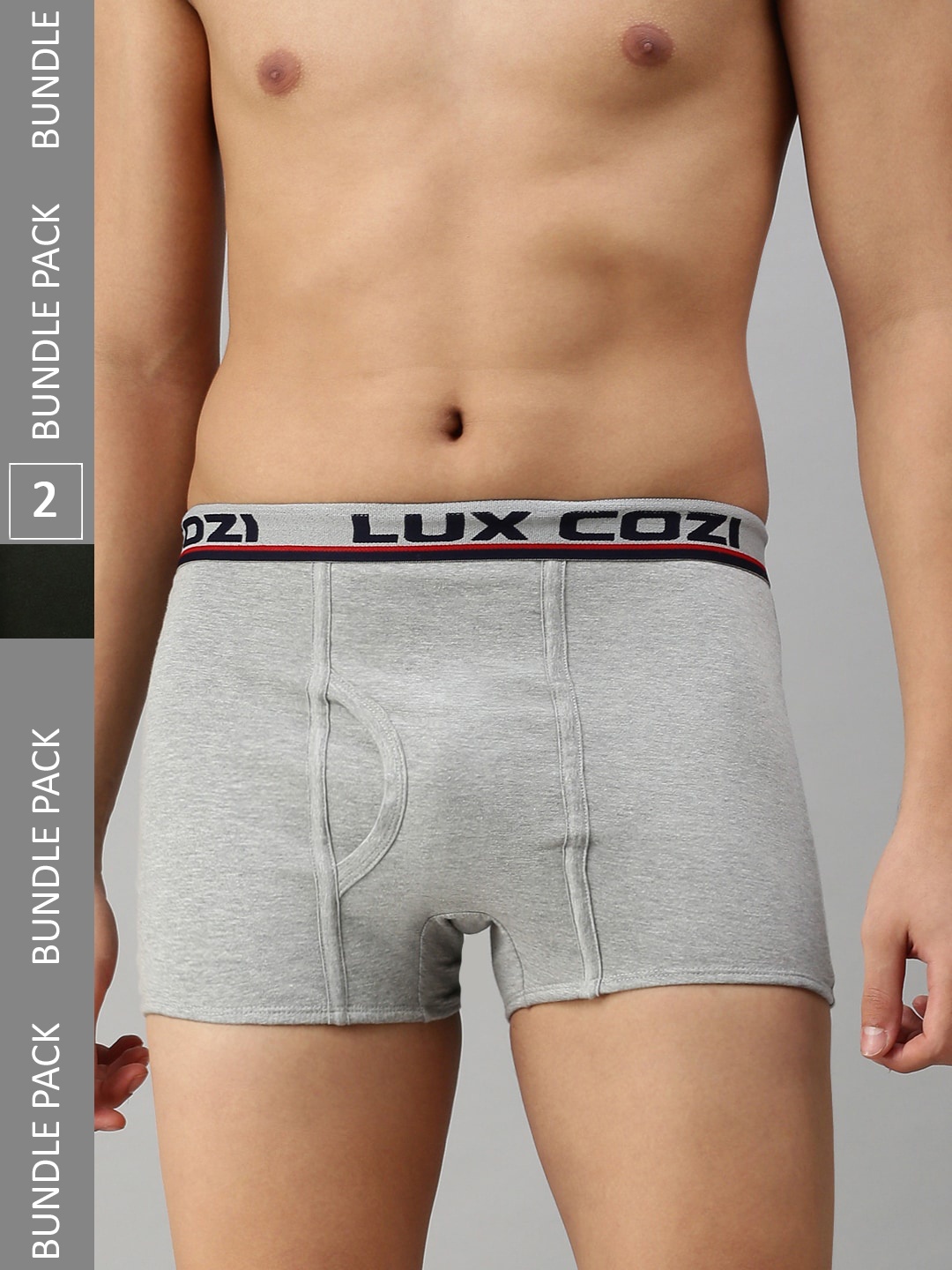

Lux Cozi Men Pack Of 2 Mid-Rise Pure Cotton Trunks, Grey melange