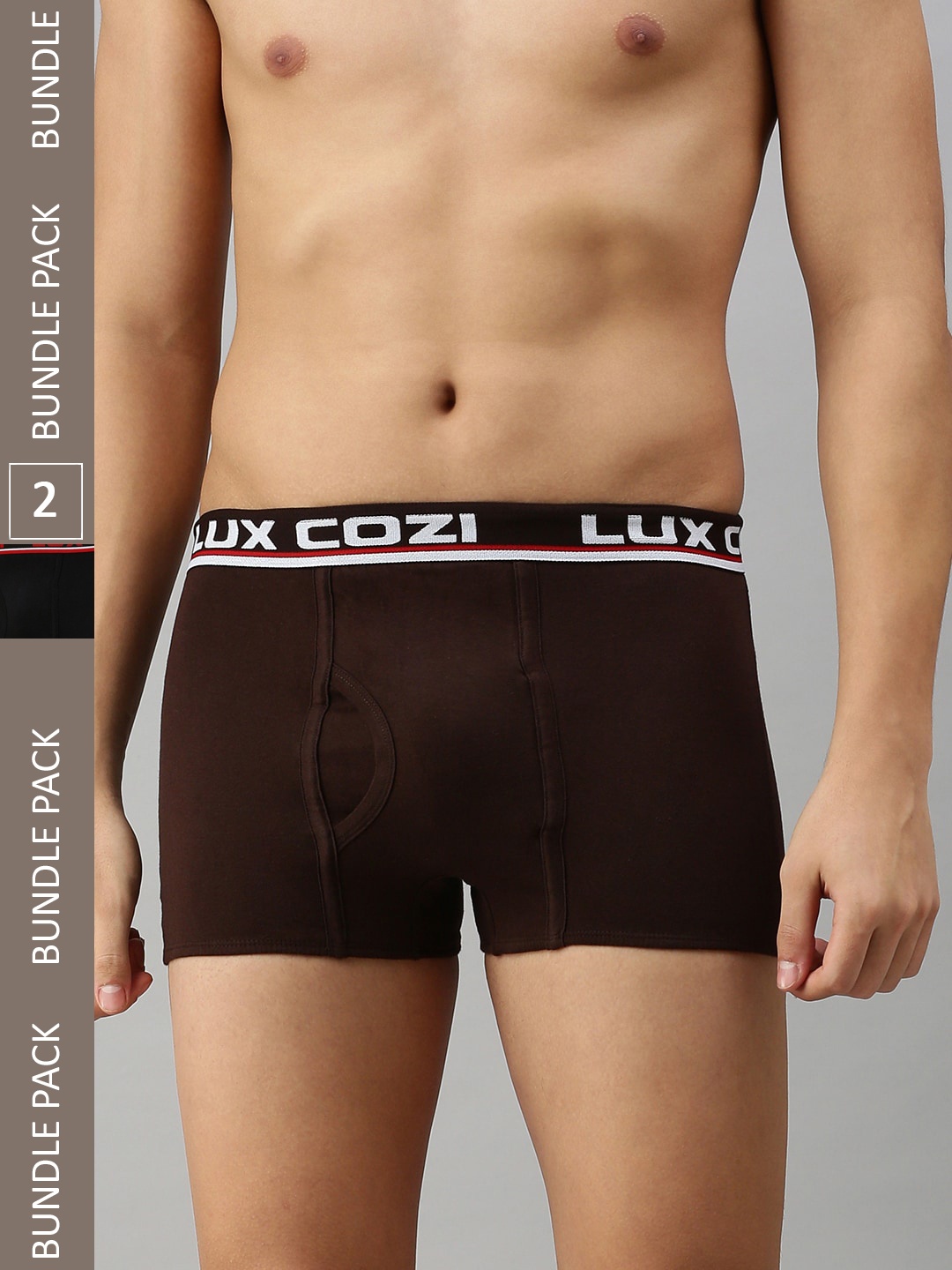 

Lux Cozi Men Pack Of 2 Mid-Rise Pure Cotton Trunks, Brown