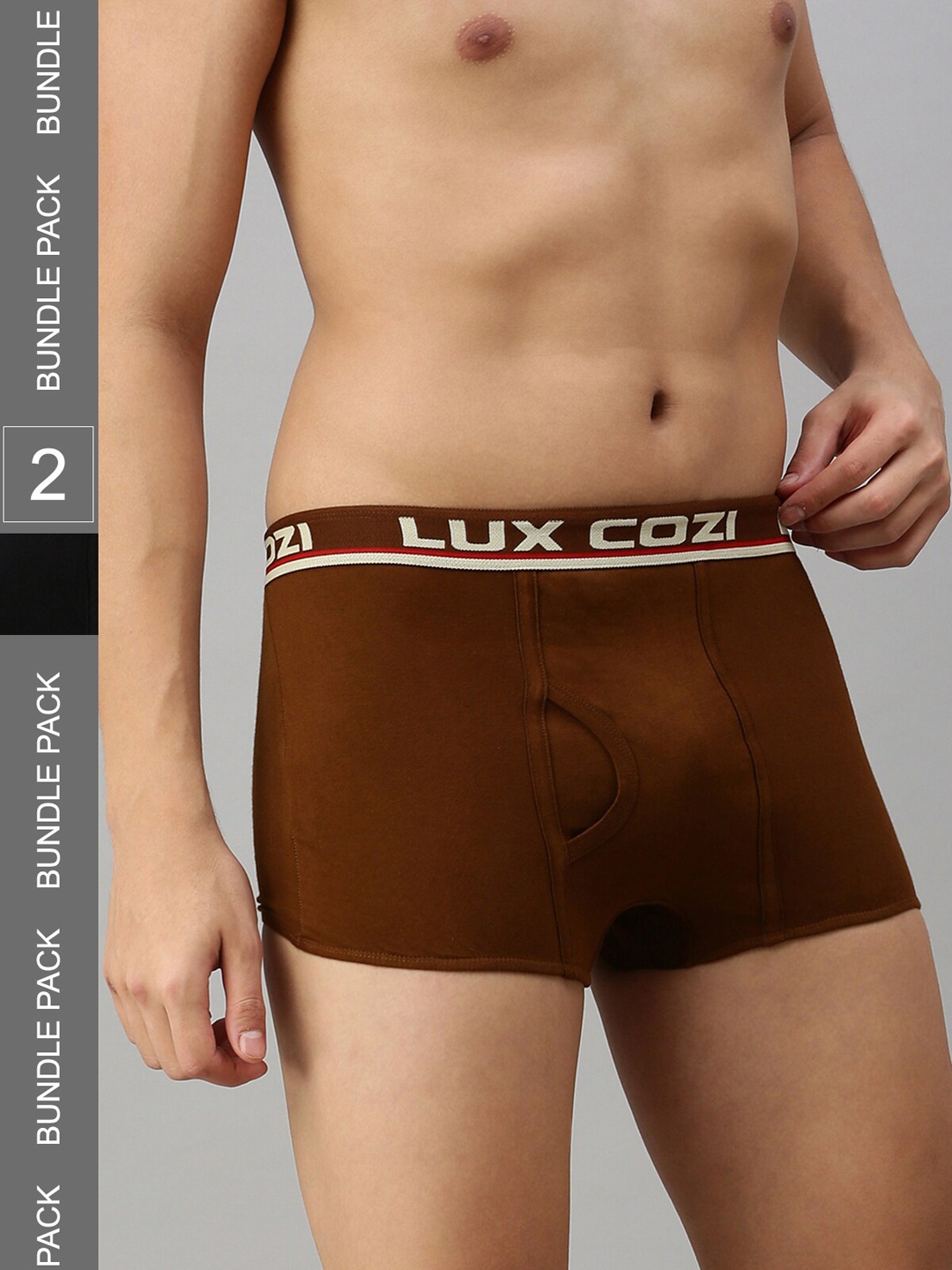 

Lux Cozi Men Pack Of 2 Mid-Rise Pure Cotton Trunks, Brown