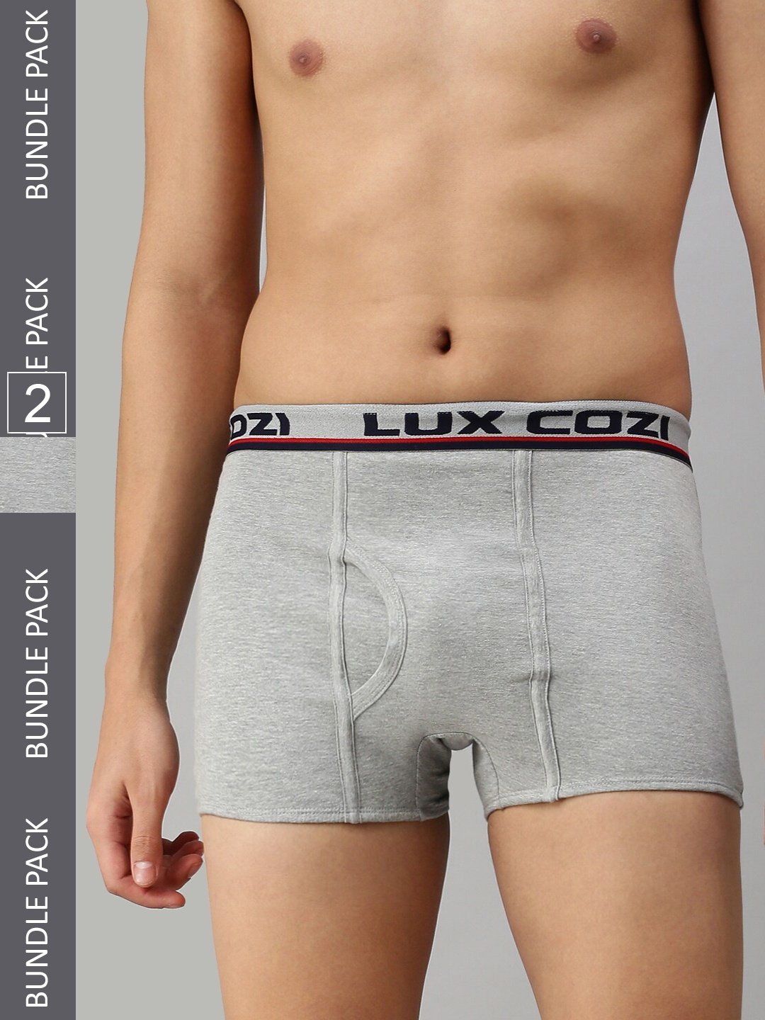 

Lux Cozi Men Pack Of 2 Mid-Rise Trunks, Grey melange