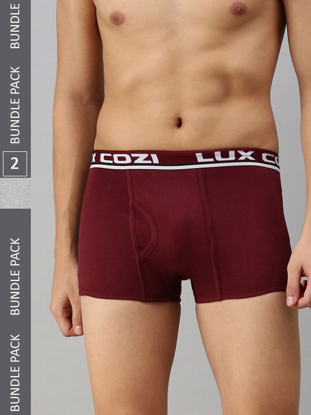

Lux Cozi Men Pack Of 2 Mid-Rise Trunks, Grey melange