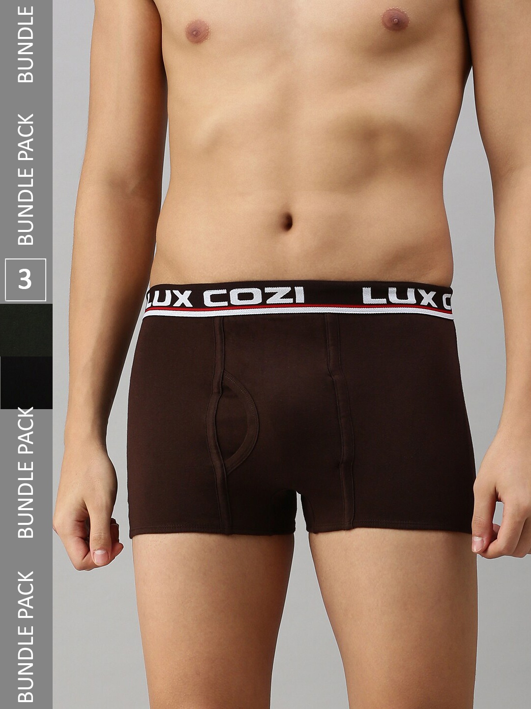 

Lux Cozi Men Pack of 3 Mid-Rise Trunks, Black