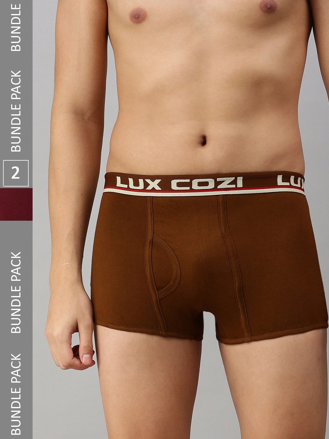 

Lux Cozi Men Pack Of 2 Mid-Rise Pure Cotton Trunks, Brown