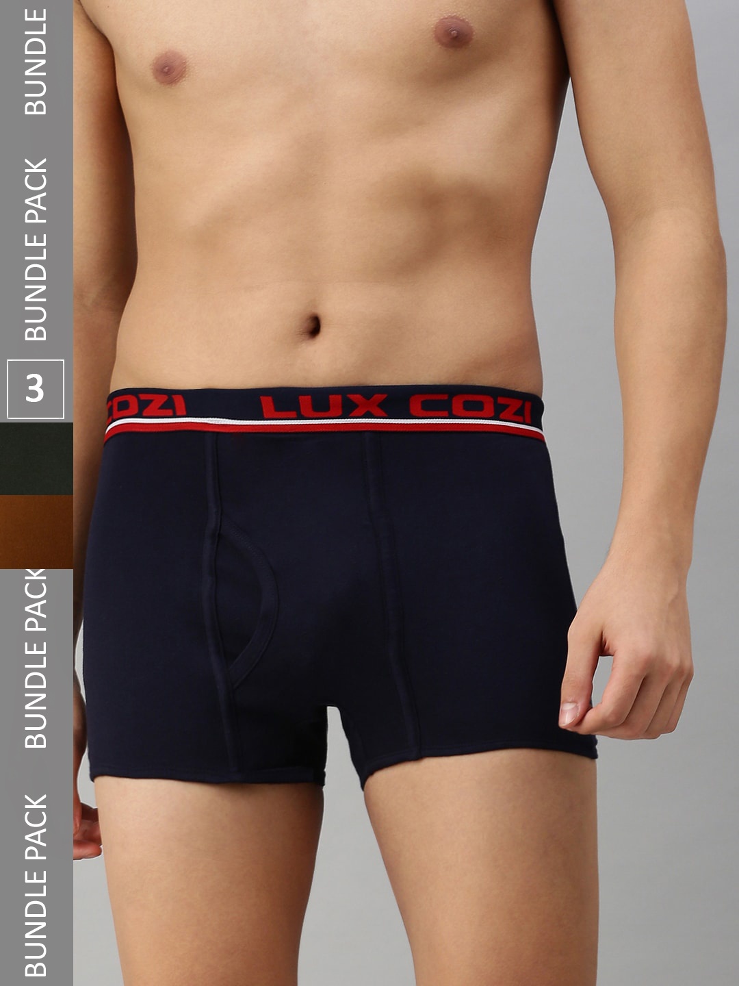 

Lux Cozi Men Pack Of 3 Mid-Rise Pure Cotton Trunks, Navy blue