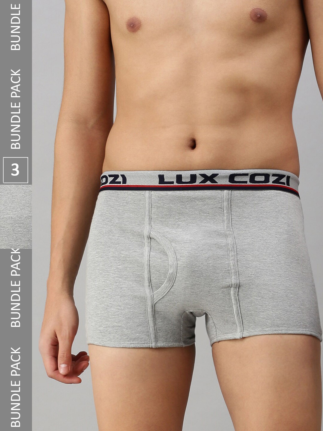 

Lux Cozi Men Pack Of 3 Mid-Rise Trunks COZI_BIGSHOT_SLP_GM_3PC, Grey melange