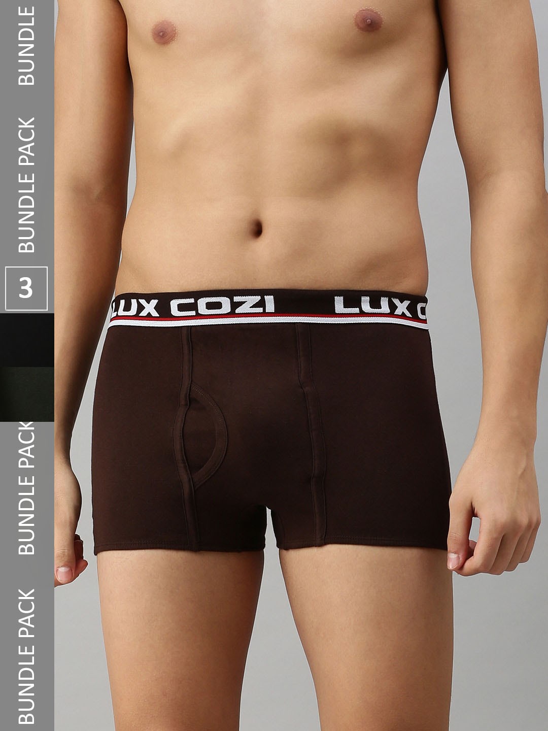 

Lux Cozi Men Pack Of 3 Short Trunks COZI_BIGSHOT_SLP_BLK_BRN_DG_3PC, Black