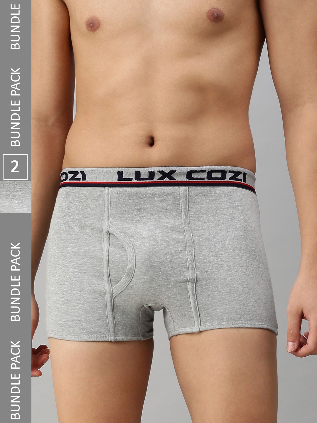 

Lux Cozi Men Pack Of 3 Mid-Rise Trunks, Grey melange