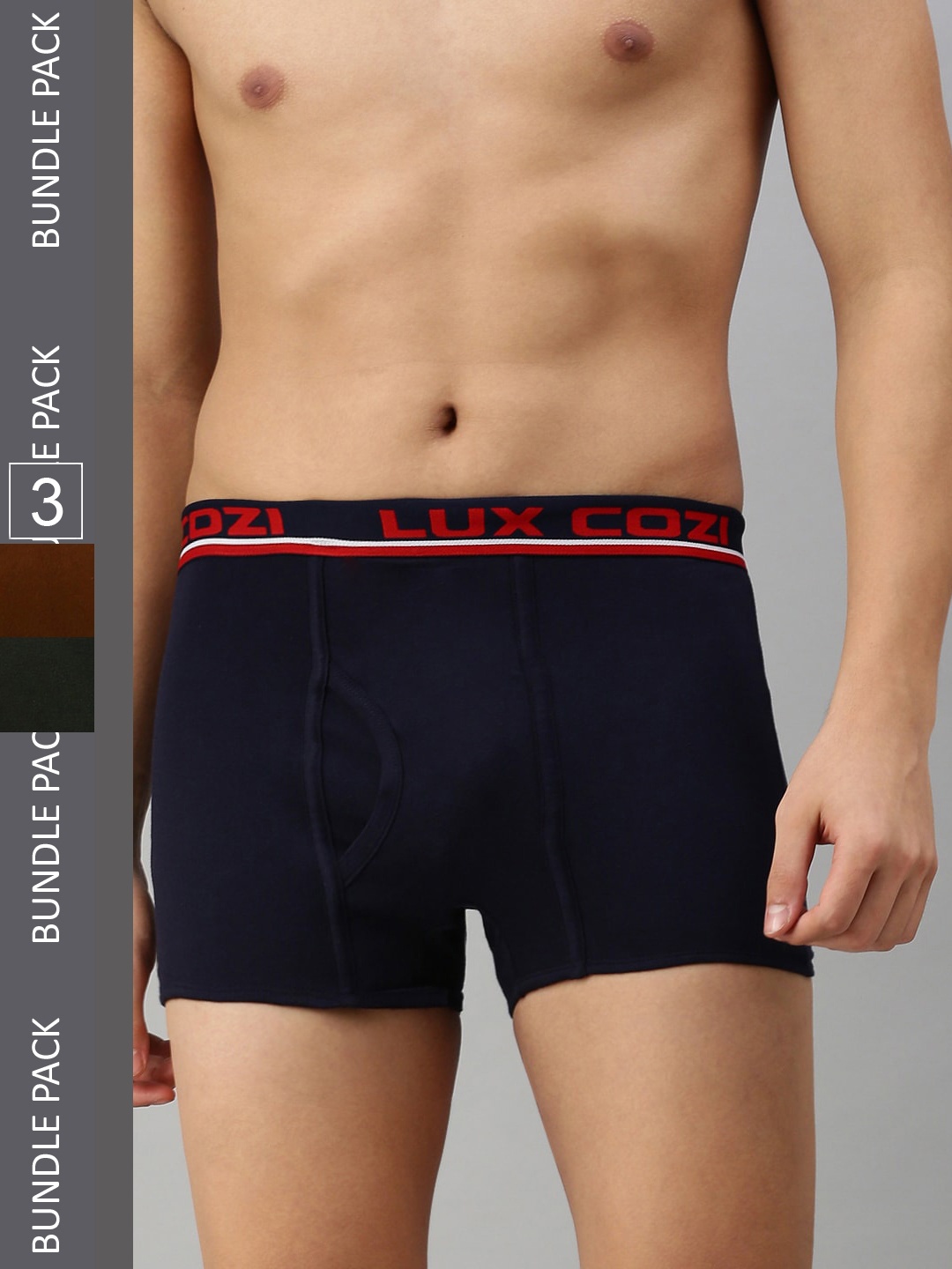 

Lux Cozi Men Pack Of 3 Mid-Rise Trunks, Grey