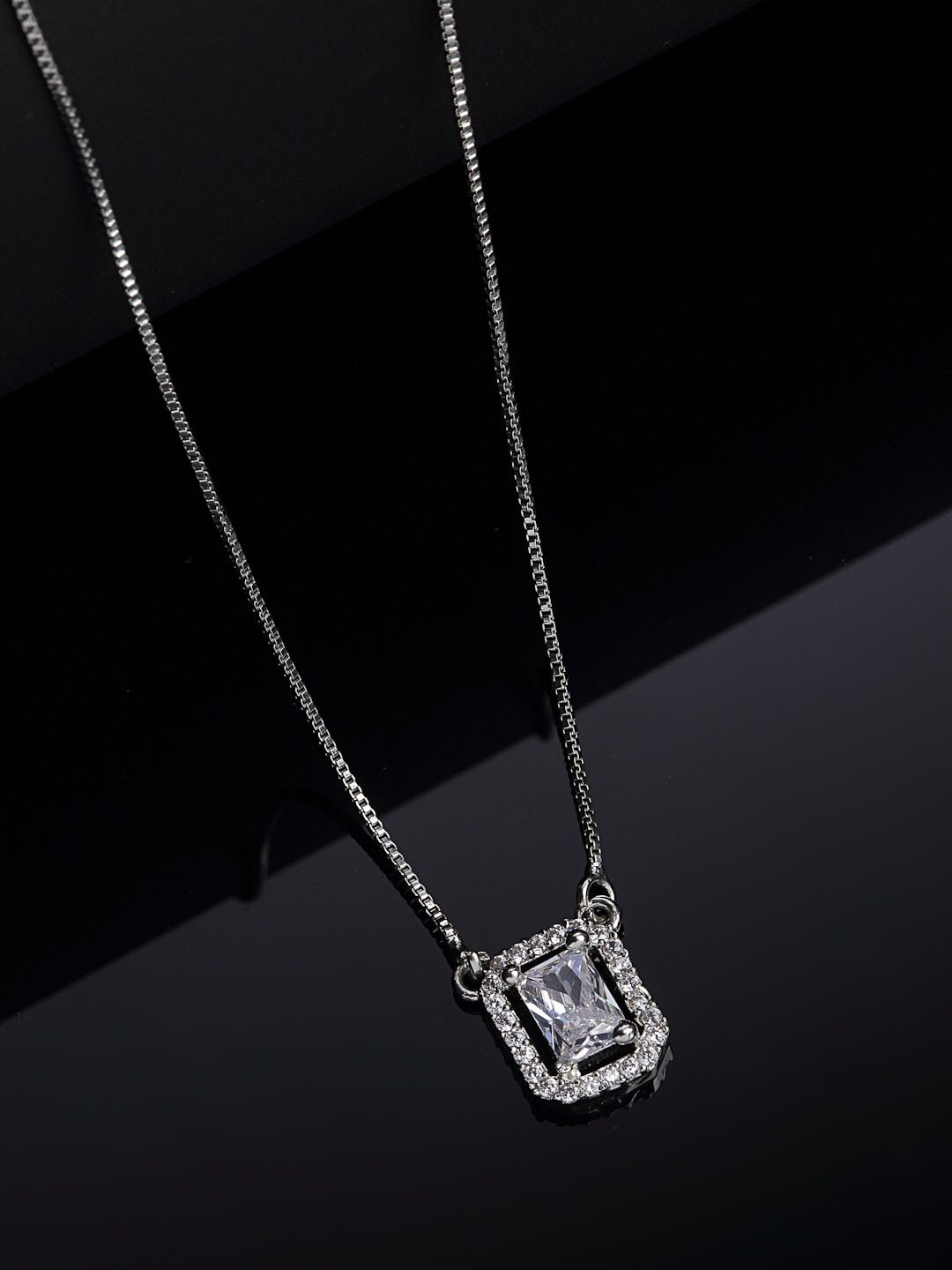

PANASH Silver-Plated CZ-Studded Pendant With Chain, White