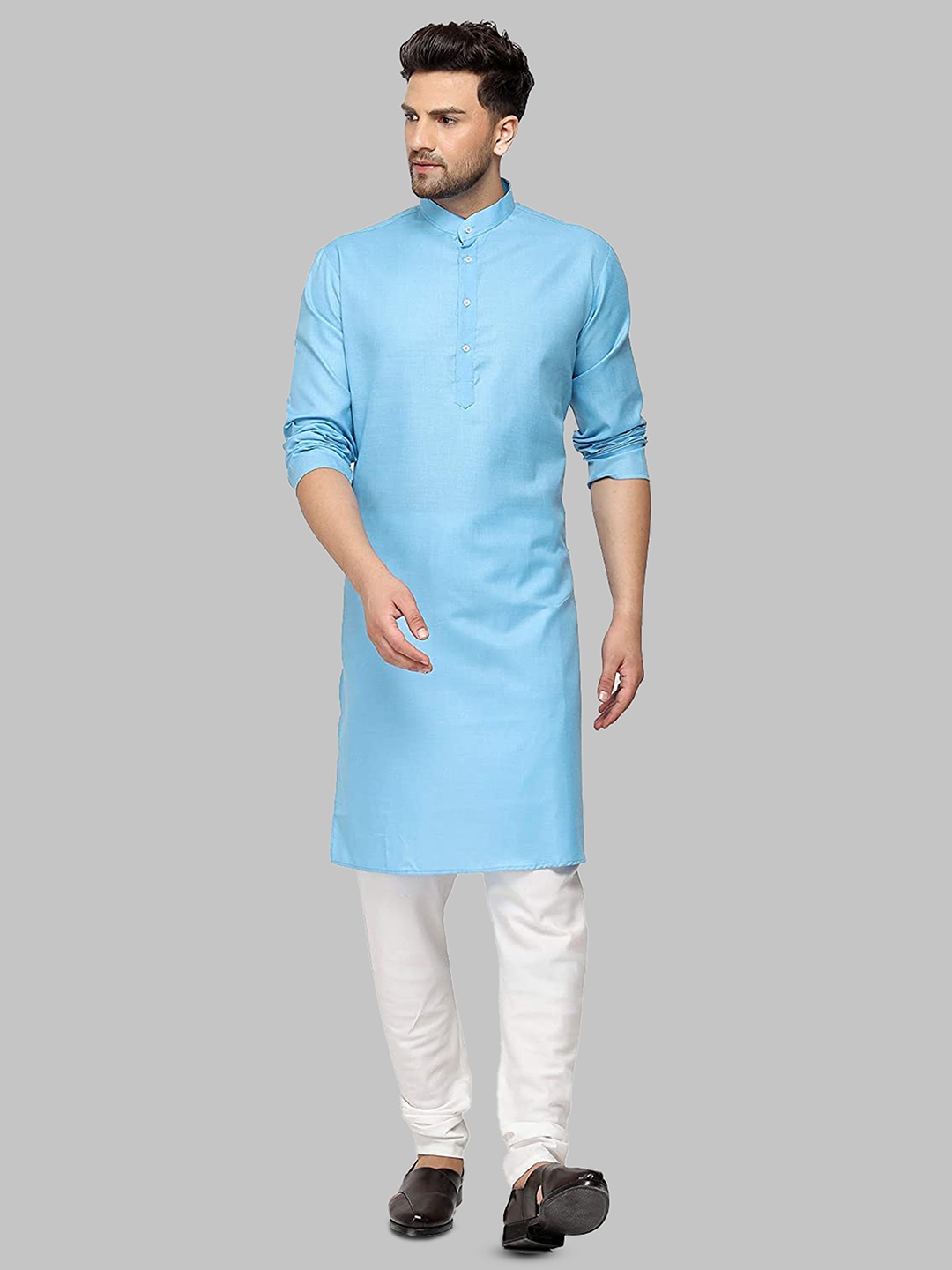 

ROYAL KURTA Men Mandarin Collar Pure Cotton Kurta with Pyjamas, Blue