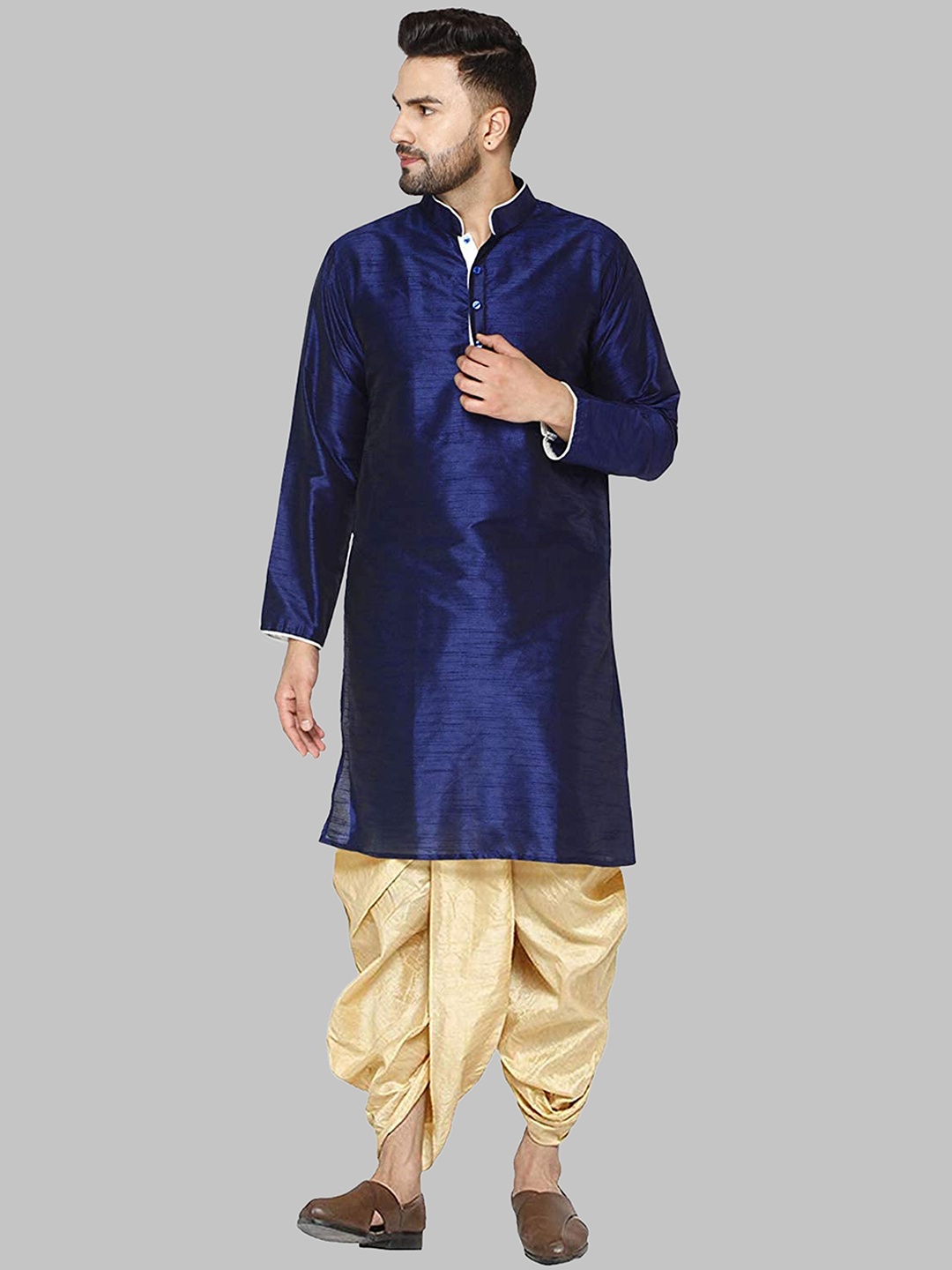 

ROYAL KURTA Men Mandarin collar Kurta with Dhoti Pants, Blue