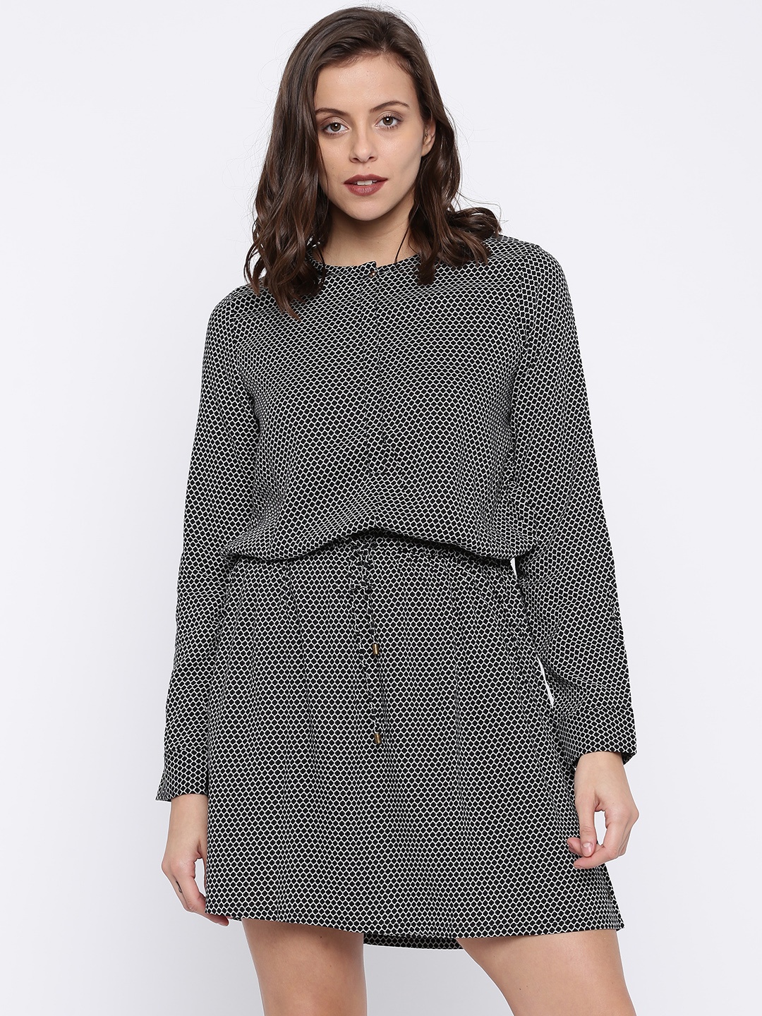 

U.S. Polo Assn. Women Black & White Printed A-Line Dress