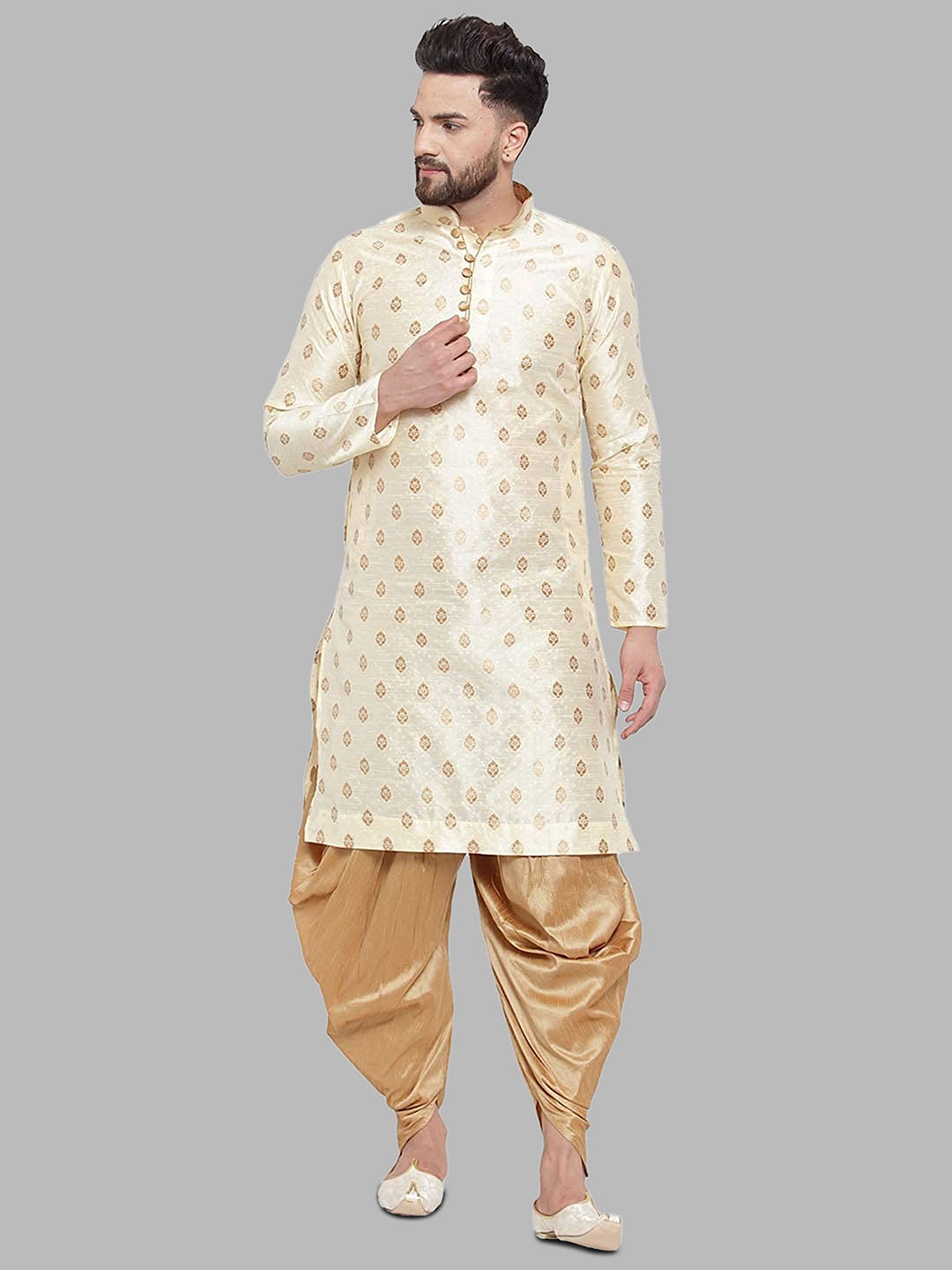 

ROYAL KURTA Men Printed Kurta with Dhoti Pants, Gold