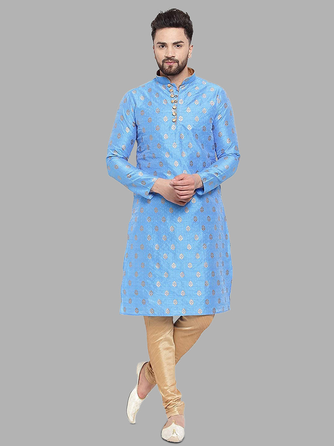 

ROYAL KURTA Men Mandarin collar Kurta with Churidar, Blue
