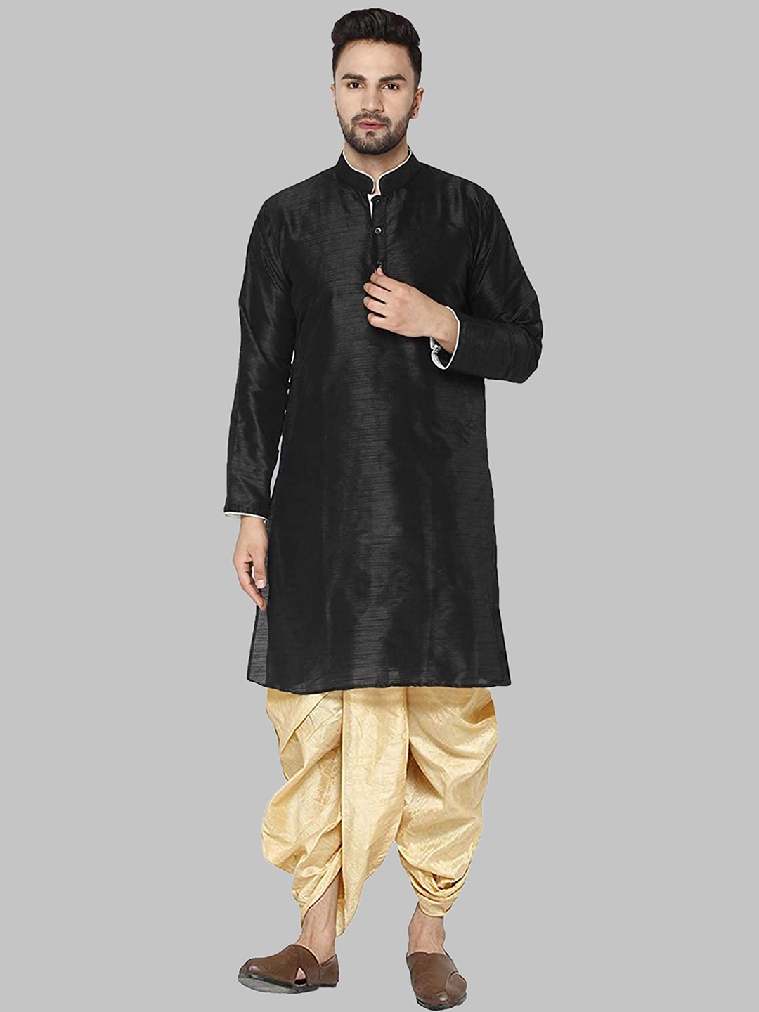 

ROYAL KURTA Men Straight Kurta with Dhoti Pants, Black