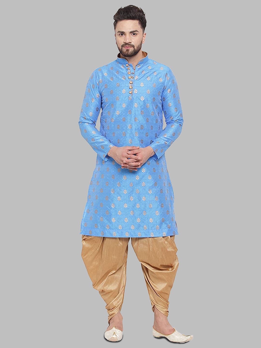 

ROYAL KURTA Men Printed Mandarin Collar Kurta with Churidar, Blue