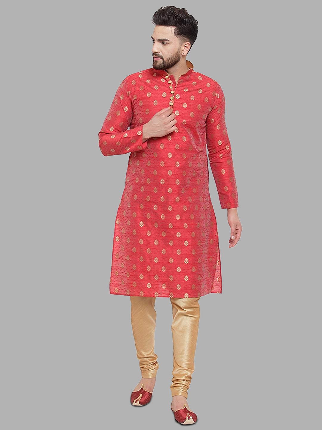 

ROYAL KURTA Men Woven Design Kurta with Churidar, Maroon