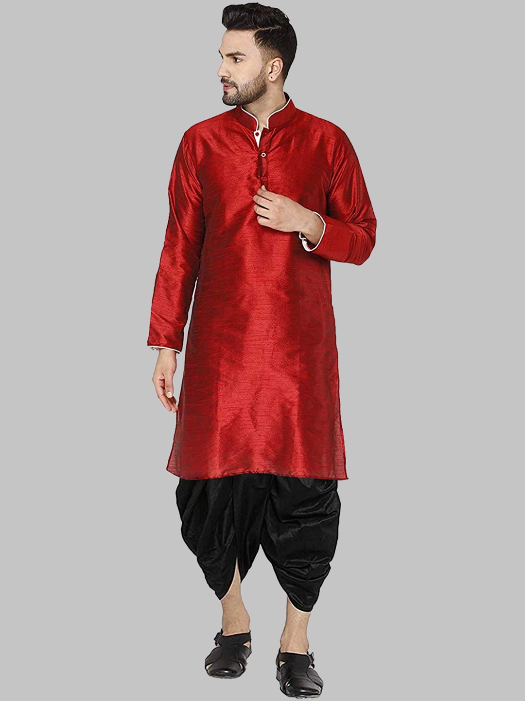 

ROYAL KURTA Men Straight Kurta with Dhoti Pants, Maroon
