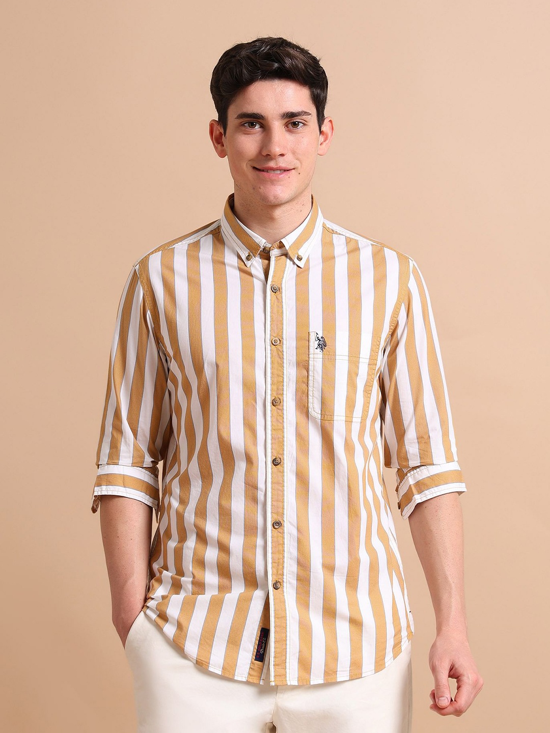 

U.S. Polo Assn. Denim Co. Men Striped Casual Cotton Shirt, Yellow