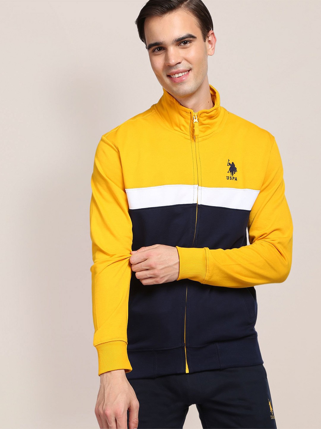 

U S Polo Assn Men Colourblocked Cotton Sweatshirt, Yellow