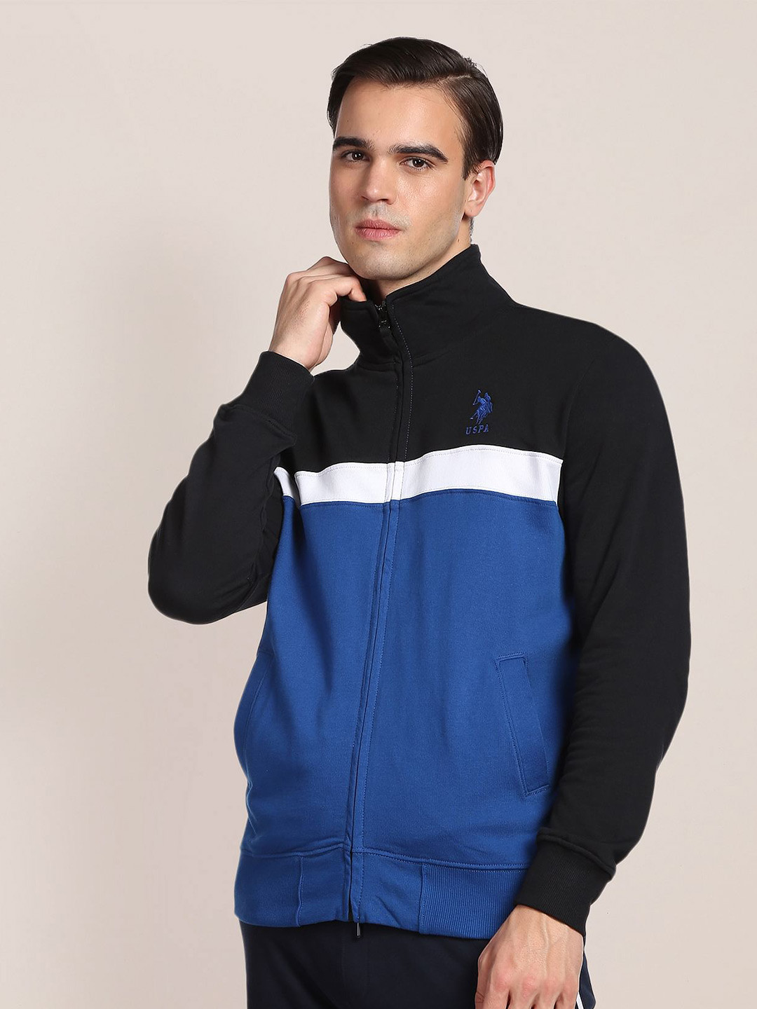 

U S Polo Assn Men Colourblocked Cotton Sweatshirt, Black