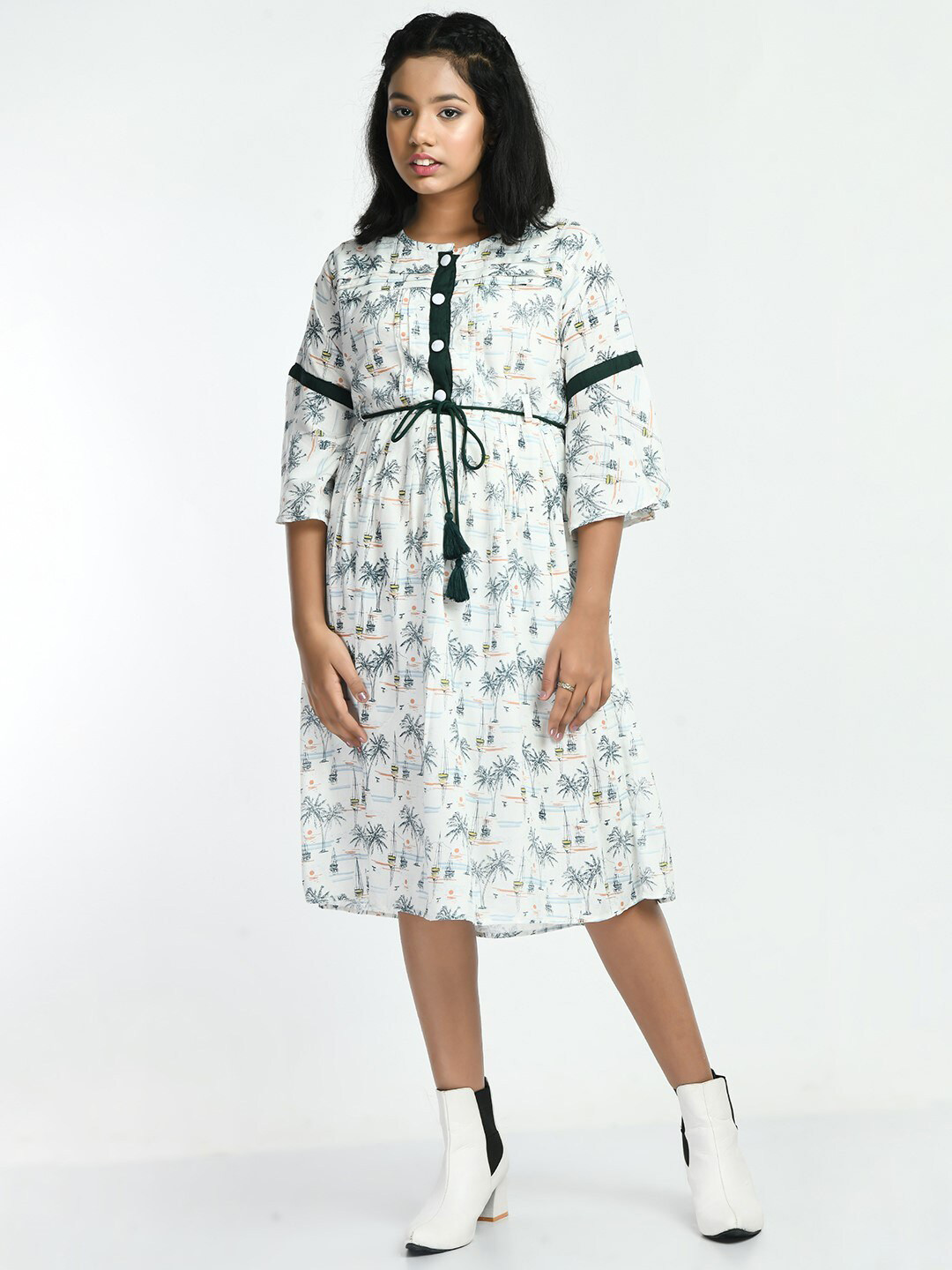 

Bella Moda Kids Floral Printed A-Line Dress, White