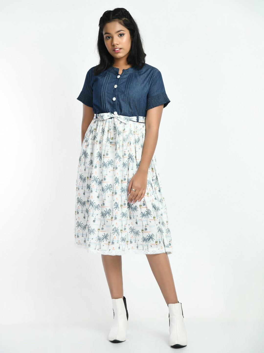 

Bella Moda Girls Floral Midi Pure Cotton Dress, White