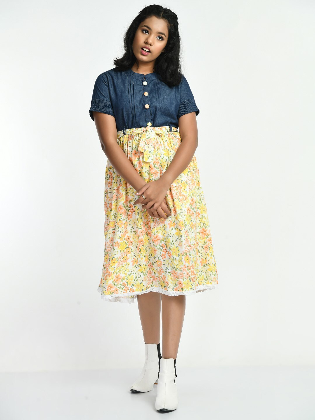 

Bella Moda Girls Floral A-Line Midi Cotton Dress, Yellow