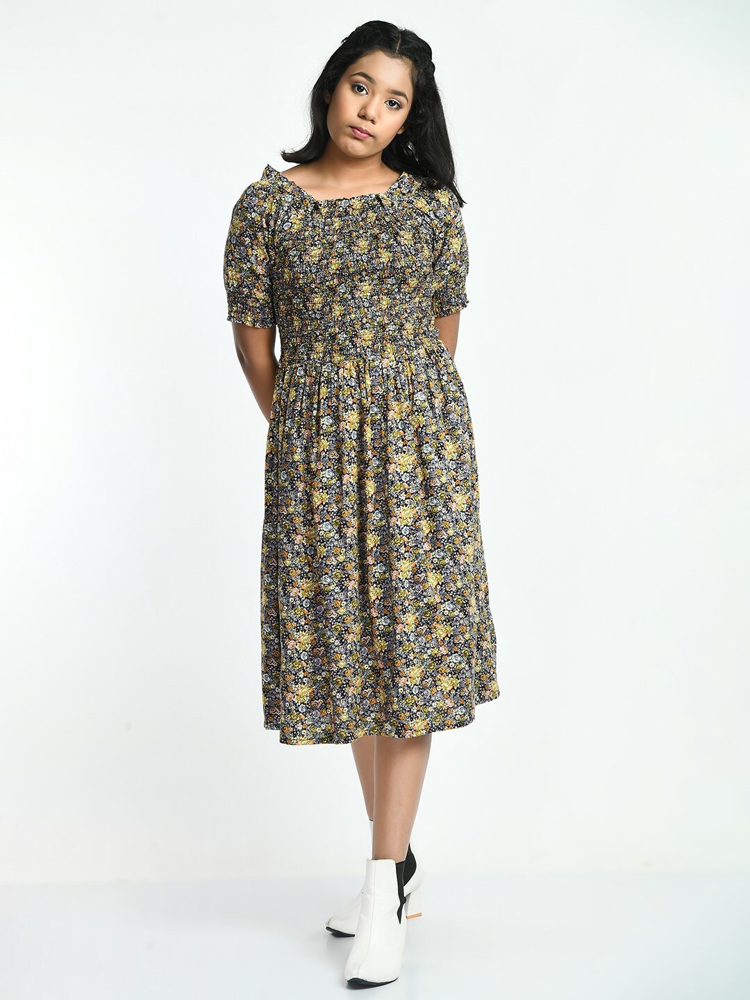 

Bella Moda Girls Floral Midi Pure Cotton Dress, Multi
