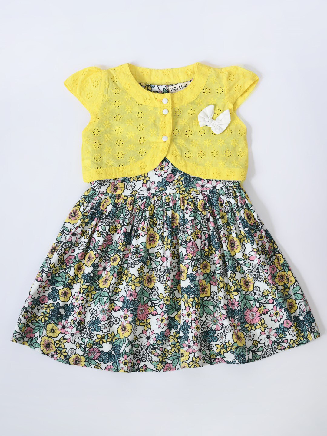 

Bella Moda Kids Floral Printed Pure Cotton Fit And Flair Dress, Yellow