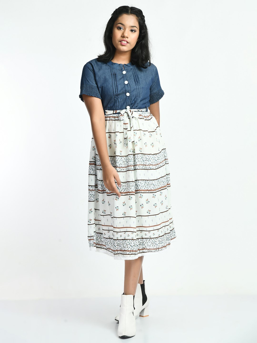 

Bella Moda Girls A-Line Midi Pure Cotton Dress, Blue