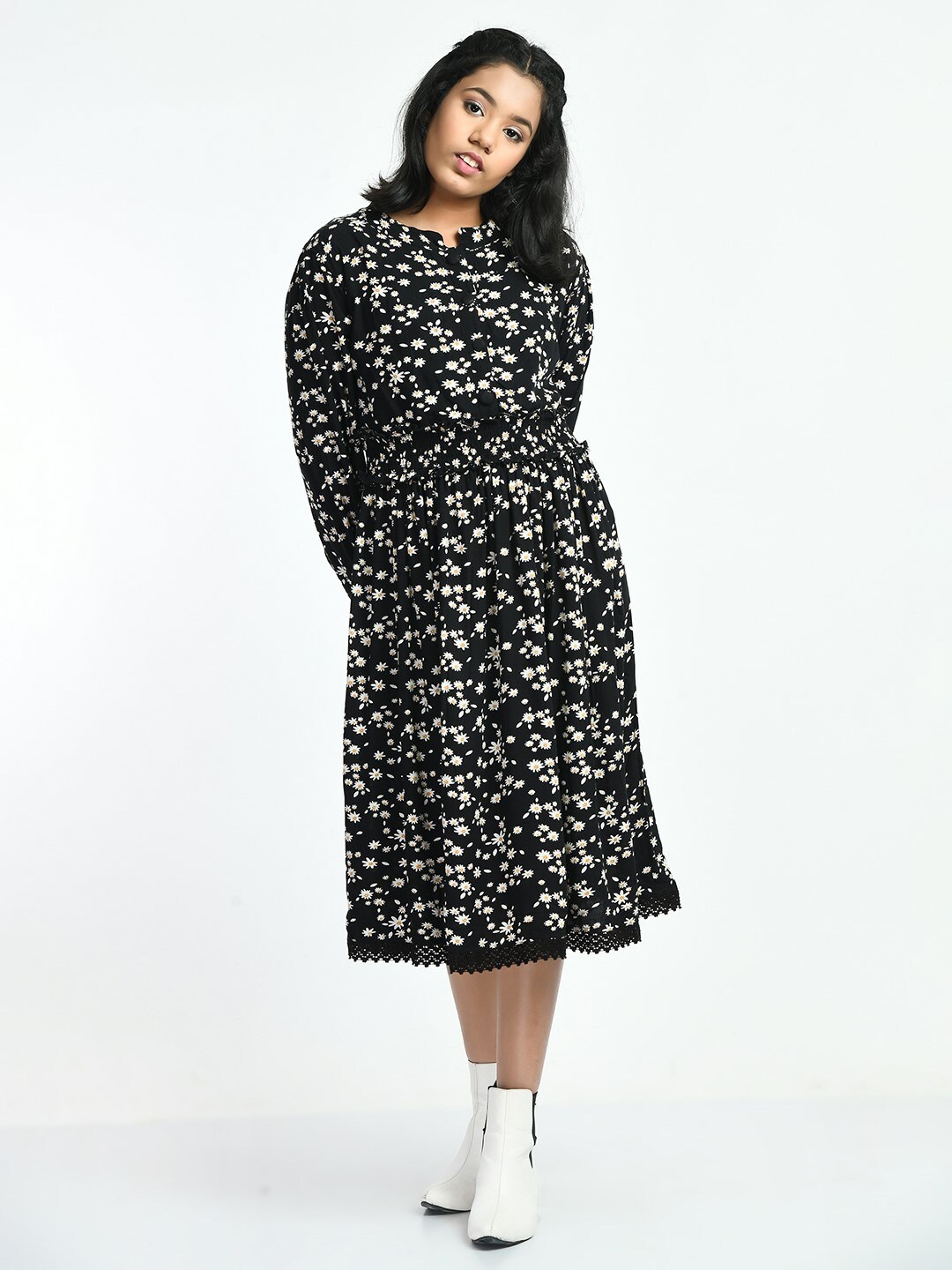 

Bella Moda Girls Floral Midi Pure Cotton Dress, Black