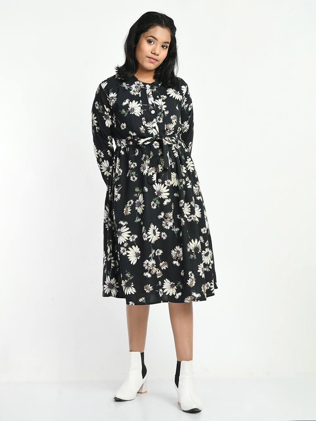

Bella Moda Girls Floral A-Line Cotton Dress, Black