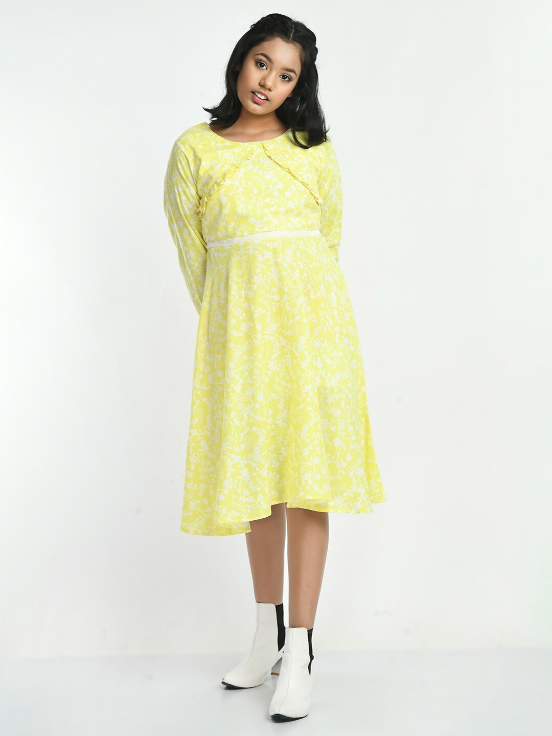 

Bella Moda Girls Floral A-Line Midi Pure Cotton Dress, Yellow