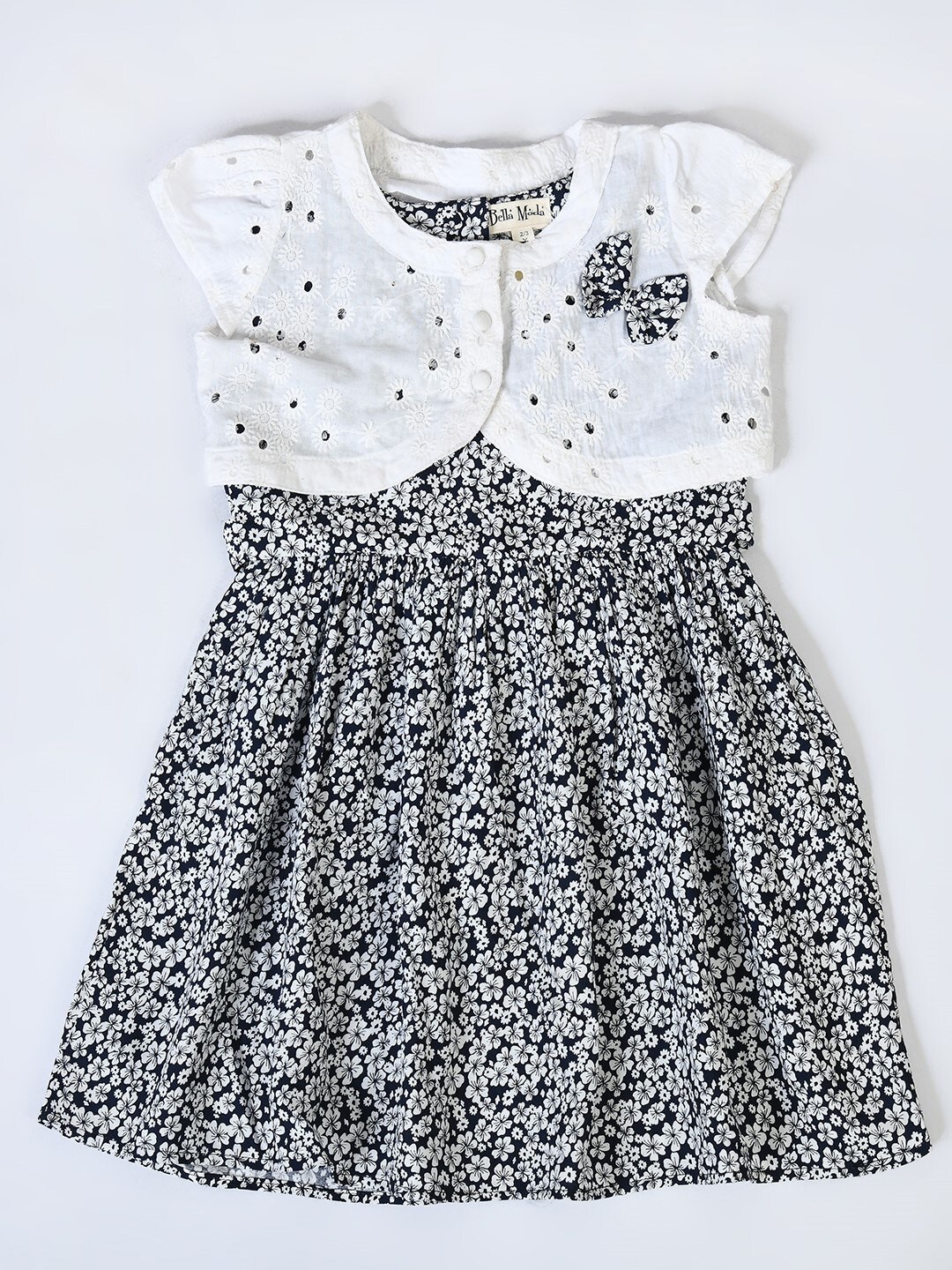 

Bella Moda Girls Round Neck Floral Pure Cotton Dress, Black