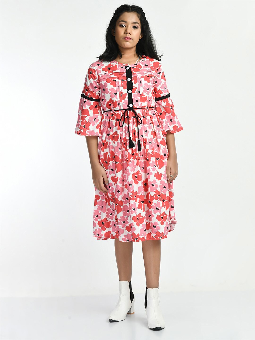 

Bella Moda Girls Floral Midi Pure Cotton Dress, Orange