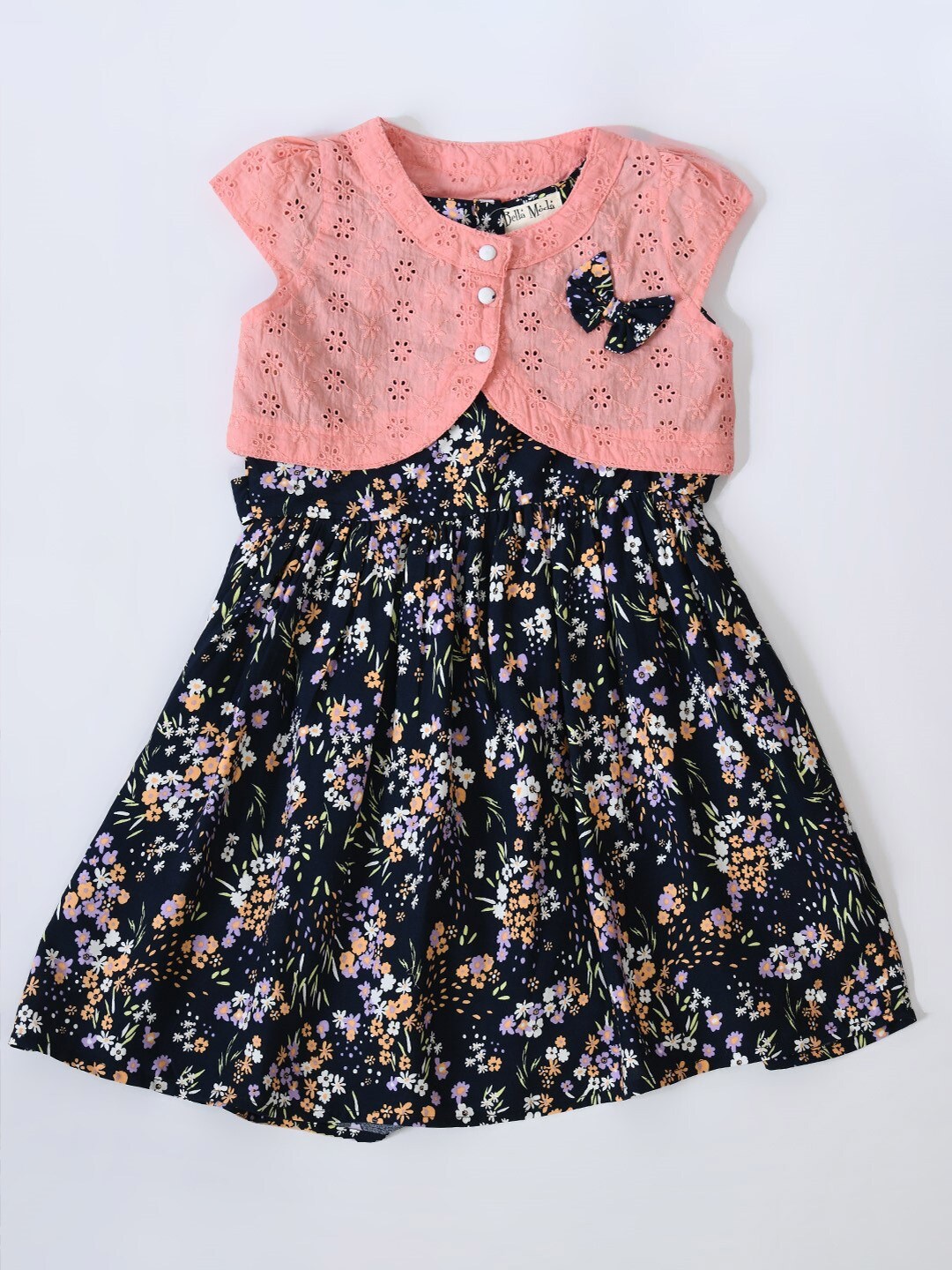 

Bella Moda Infants Floral Printed Cap Sleeve Pure Cotton Fit And Flare Dress, Black