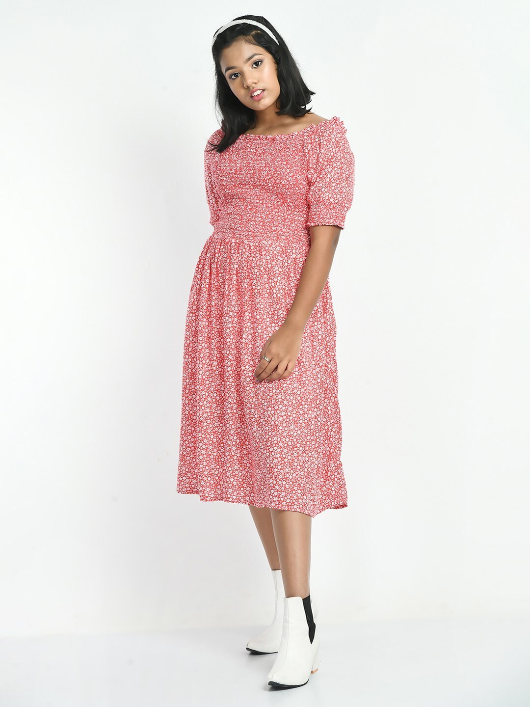 

Bella Moda Girls Floral Midi Pure Cotton Dress, Red