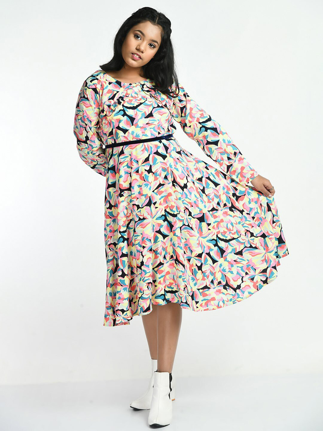 

Bella Moda Floral Print Fit & Flare Cotton Dress, Black
