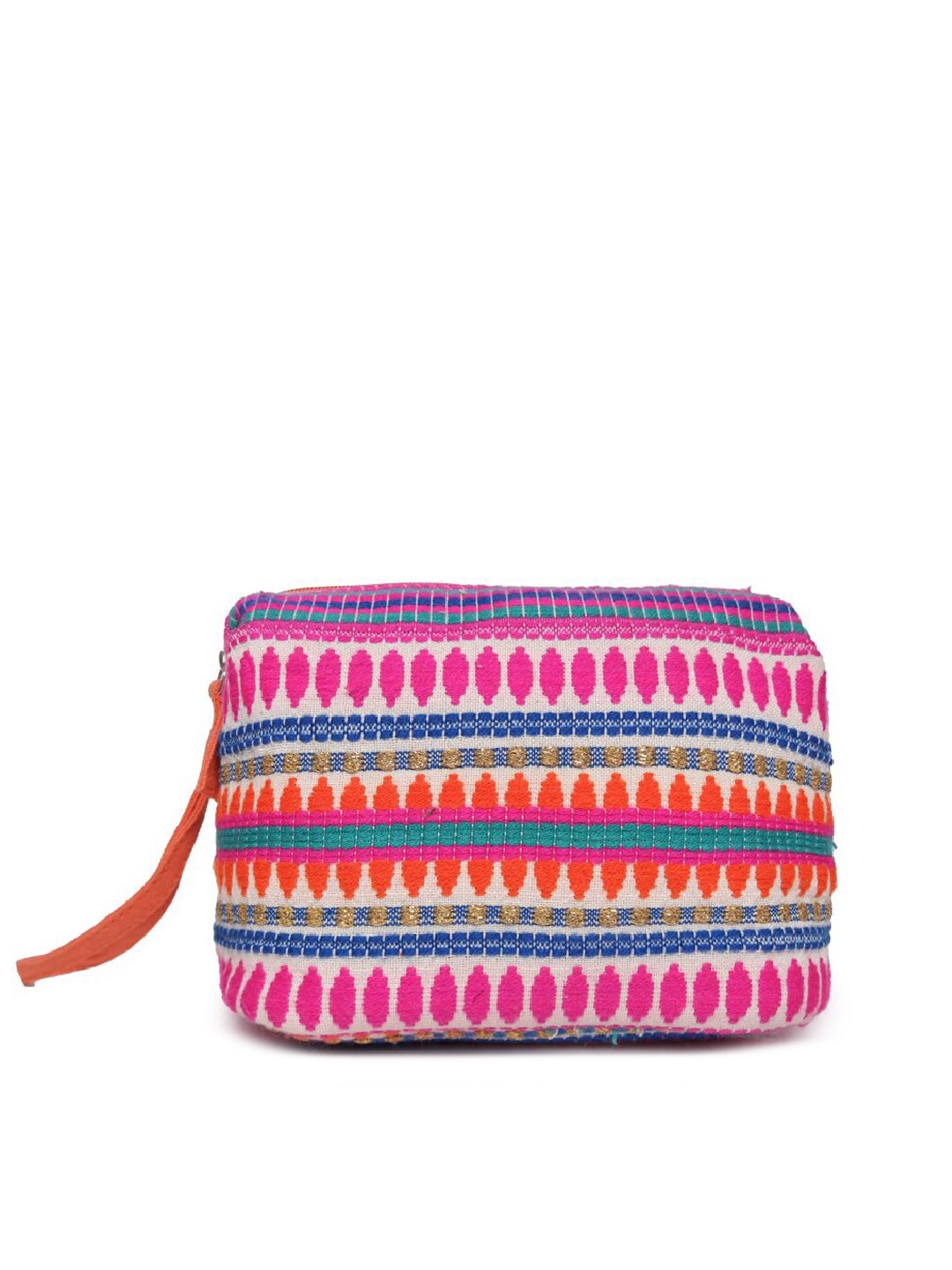 

ASTRID Pink & Blue Embroidered Cotton Makeup Pouch