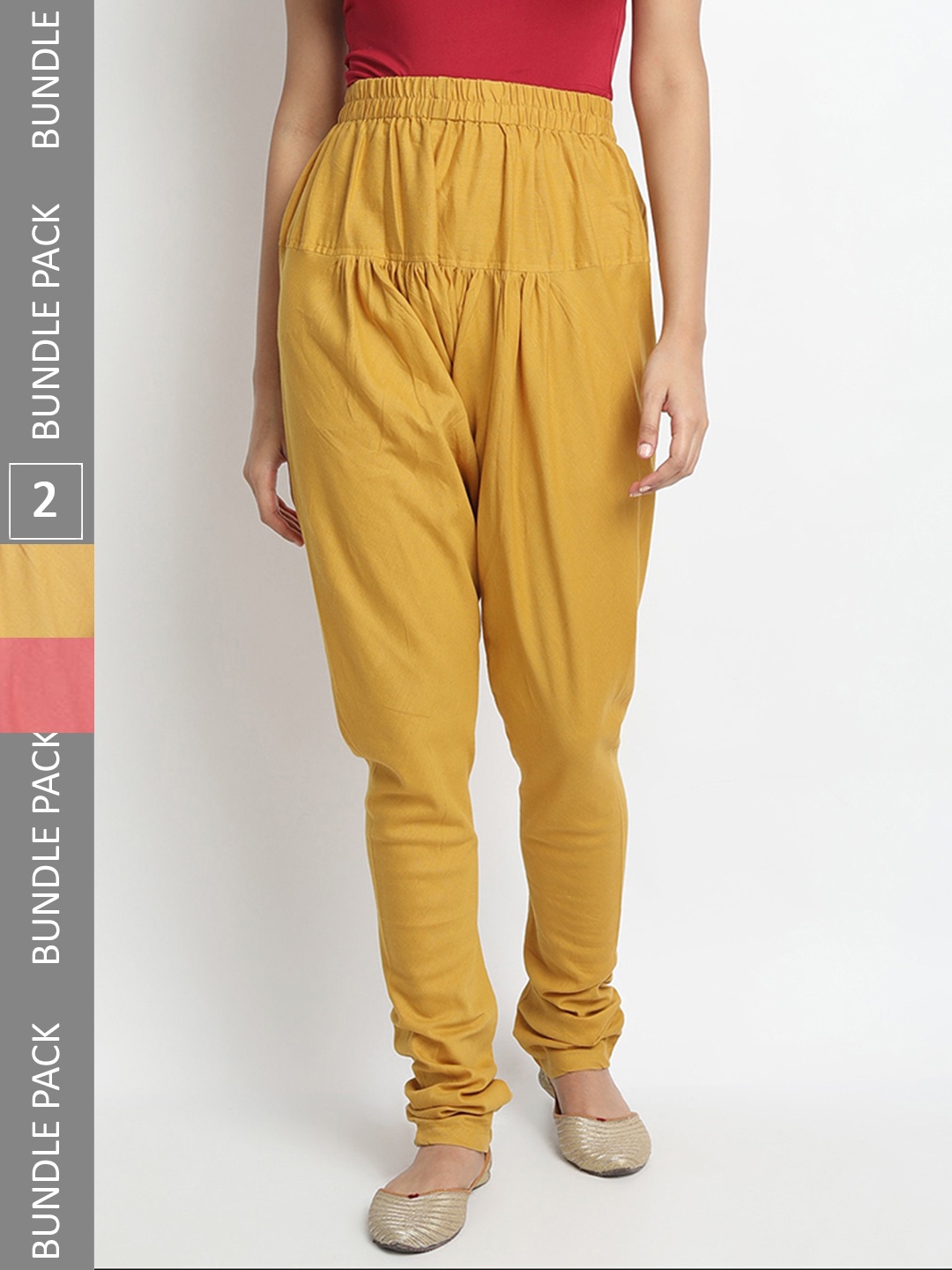 

Molcha Pack Of 2 Loose-Fit Pure Cotton Churidar, Mustard