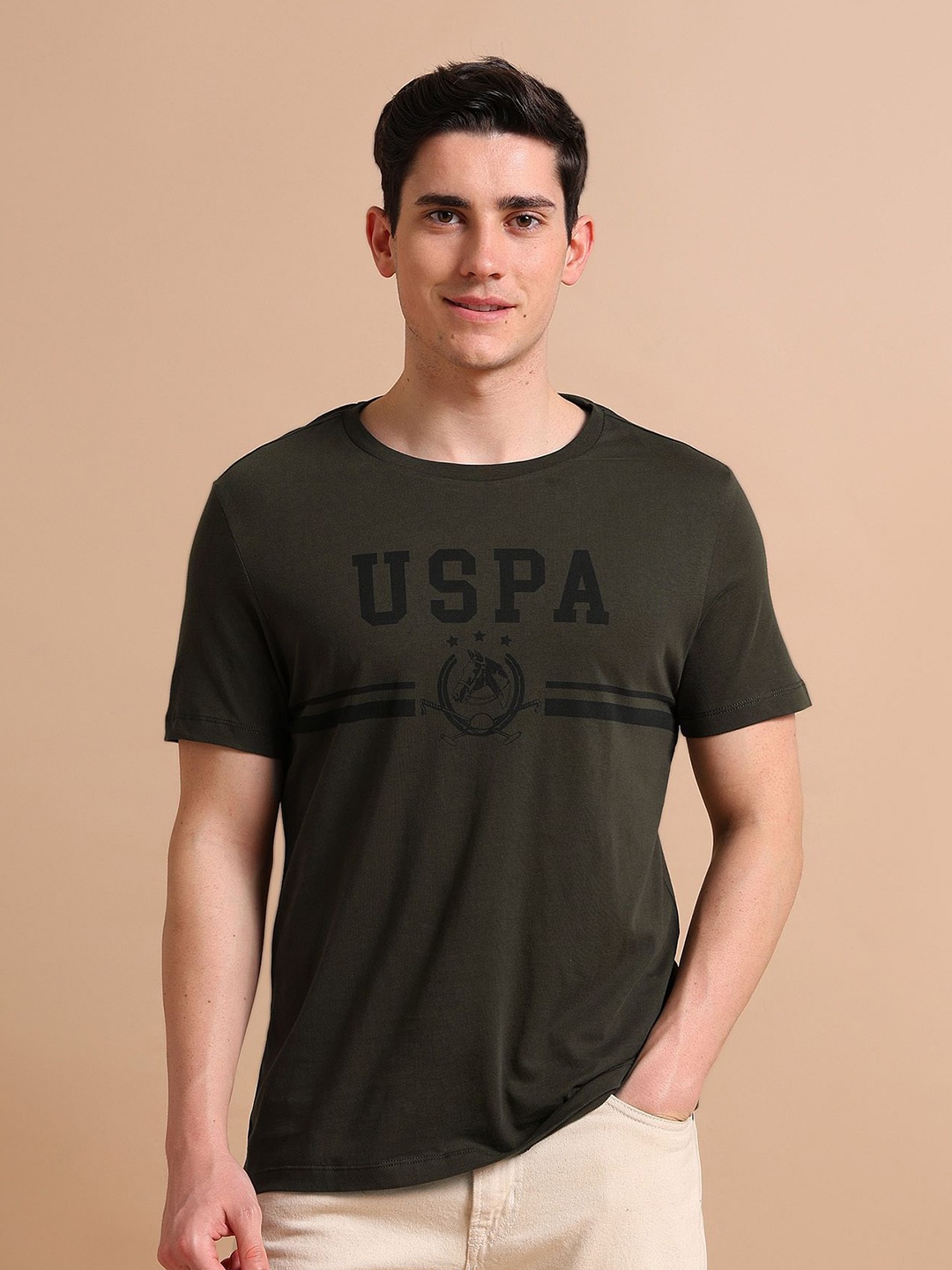U.S. Polo Assn. Denim Co. Men Typography Printed Pure Cotton T-shirt, Green