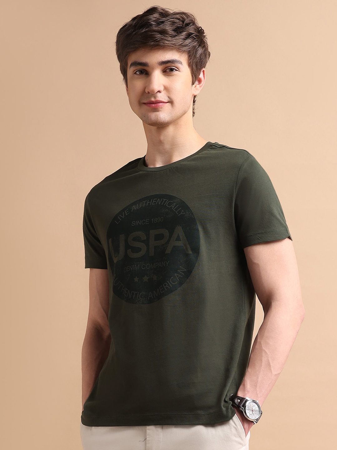 U.S. Polo Assn. Denim Co. Men Typography Pure Cotton T-shirt, Green