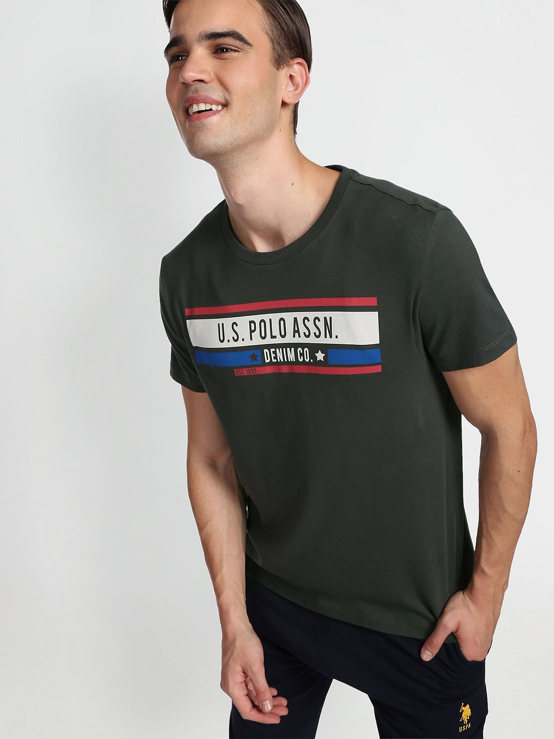 

U.S. Polo Assn. Denim Co. Men Typography Printed Pure Cotton T-shirt, Green