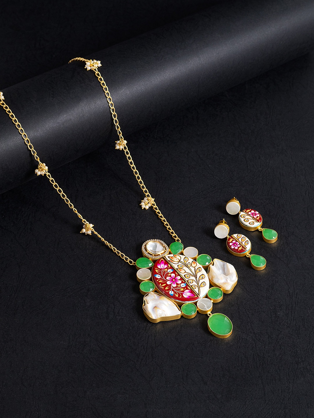 

Golden Peacock Turquoise Gold-Plated Jewellery Set, Green