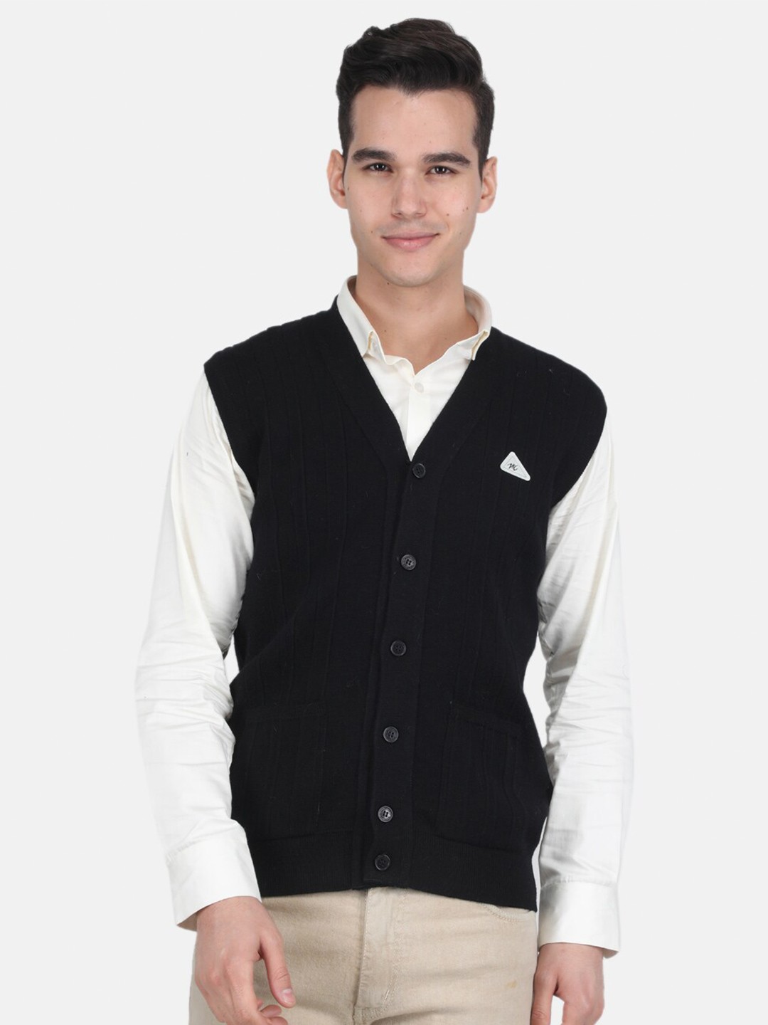

Monte Carlo V-Neck Center Front Open Woolen Cardigan Sweater, Black