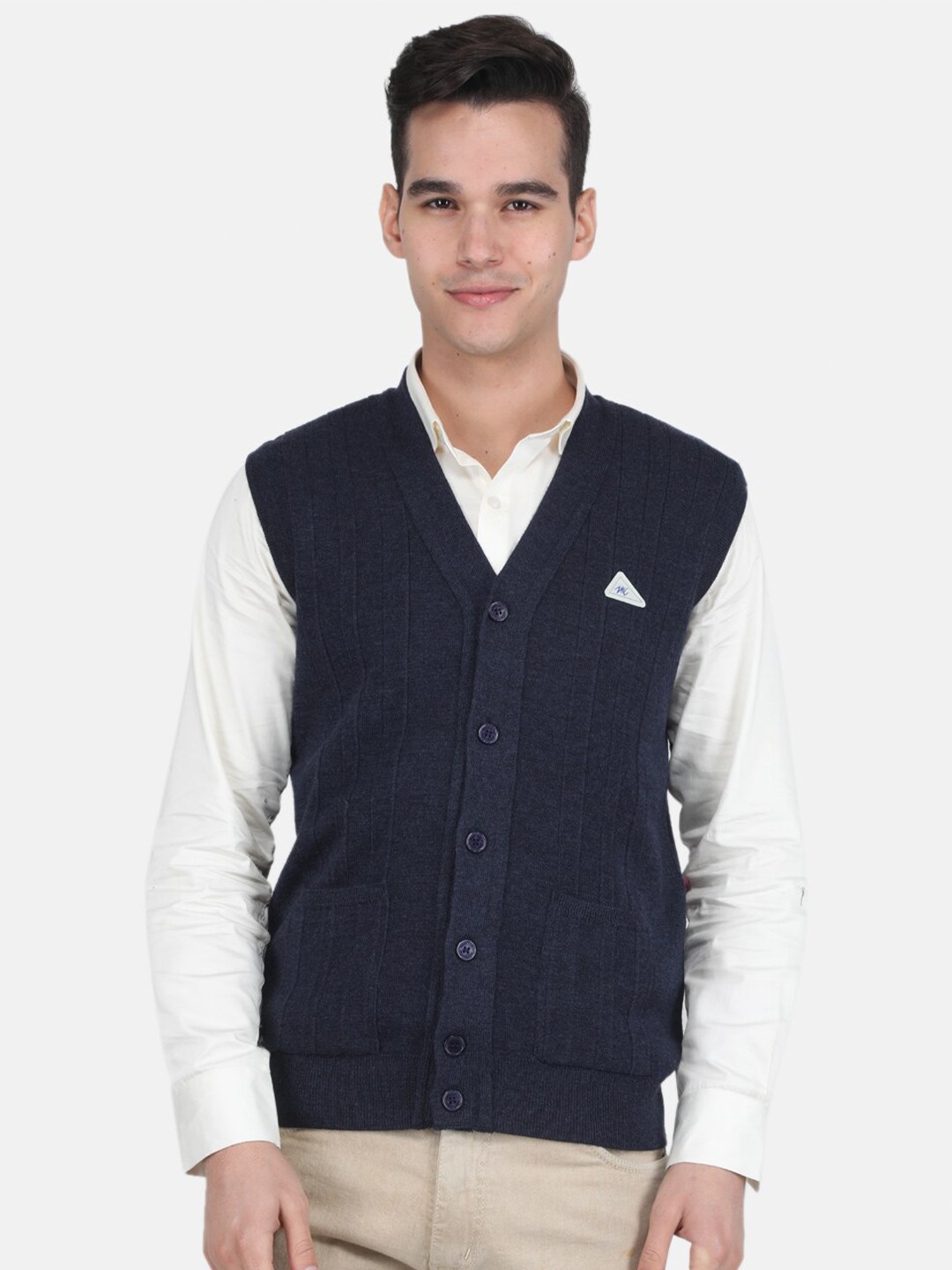 

Monte Carlo Men V-Neck Pure Wool Cardigan, Navy blue